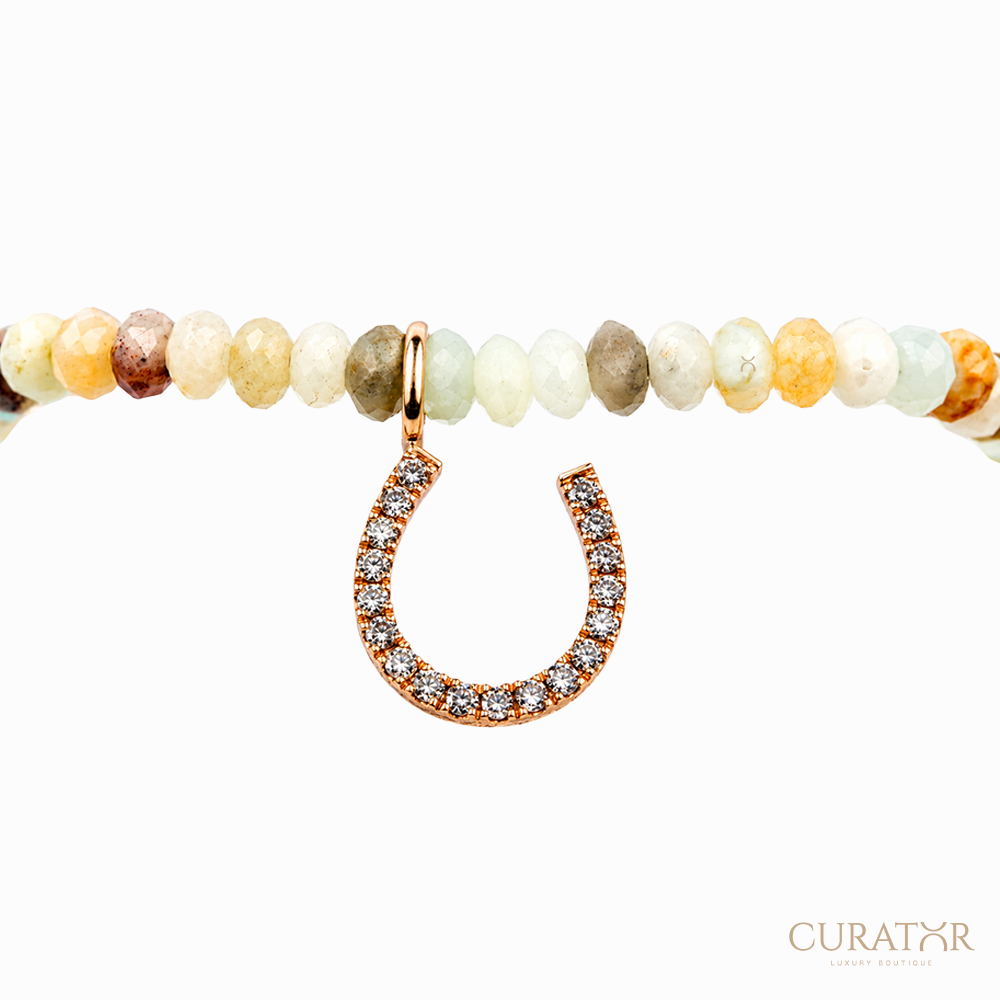 Anil Arjandas Jewels: Multi-Stone Energy & Diamond Pavé Horseshoe Charm Stretch Bracelet