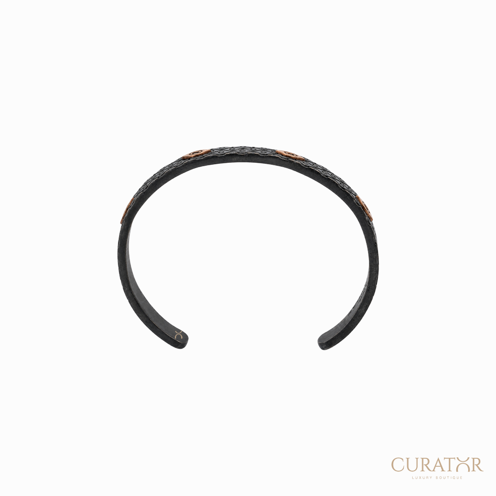 Anil Arjandas Jewels: Engraved Oxidized Silver & 18K Rose Gold Evil Eye Cuff