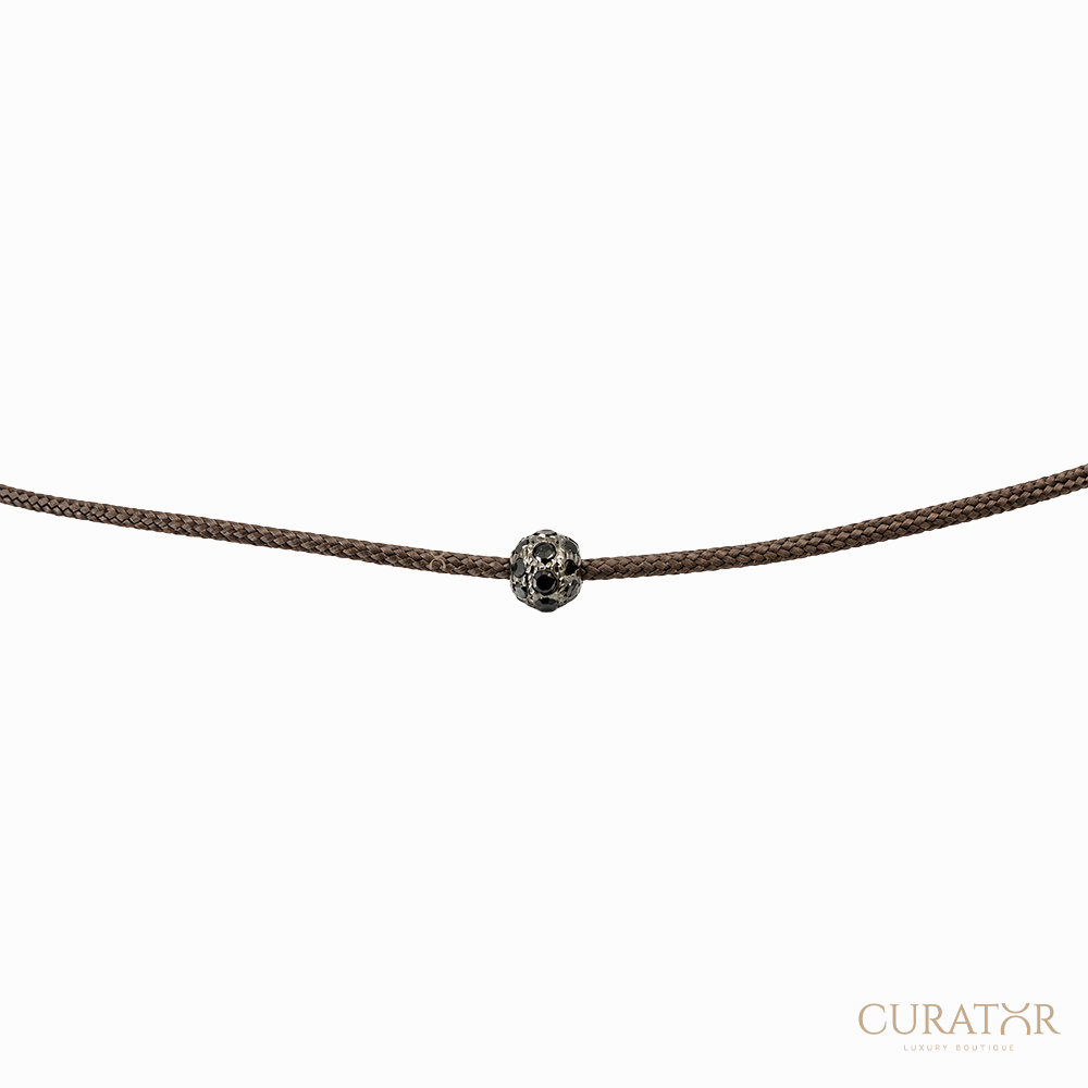 Anil Arjandas Jewels: Black Diamond Mini Ball Brown Cord Adjustable Drawstring Bracelet