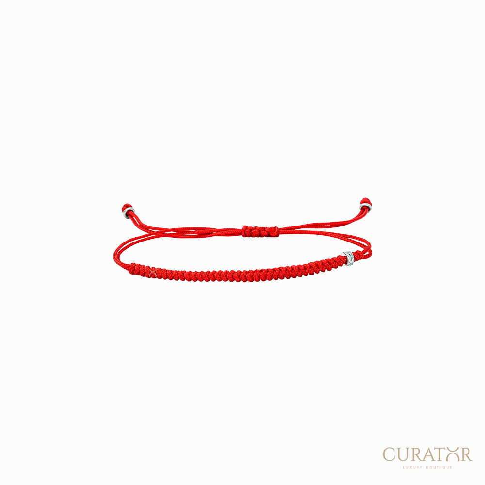 Anil Arjandas Jewels: White Diamond & 18K White Gold Mini Stopper Red Macrame Bracelet