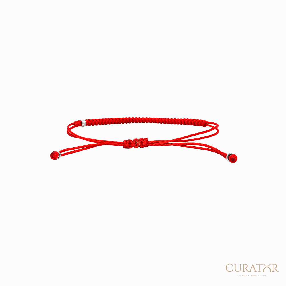 Anil Arjandas Jewels: White Diamond & 18K White Gold Mini Stopper Red Macrame Bracelet