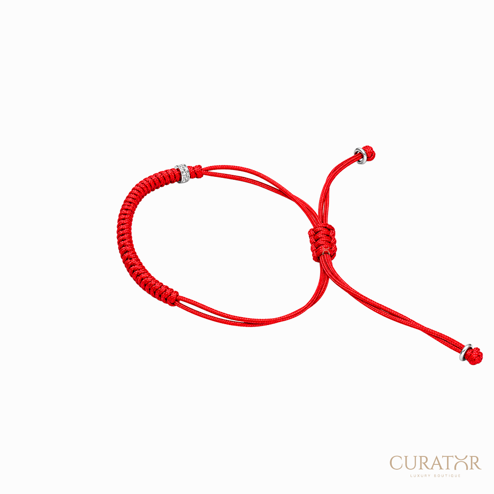 Anil Arjandas Jewels: White Diamond & 18K White Gold Mini Stopper Red Macrame Bracelet
