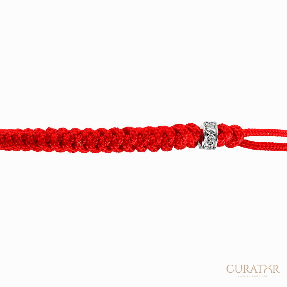 Anil Arjandas Jewels: White Diamond & 18K White Gold Mini Stopper Red Macrame Bracelet