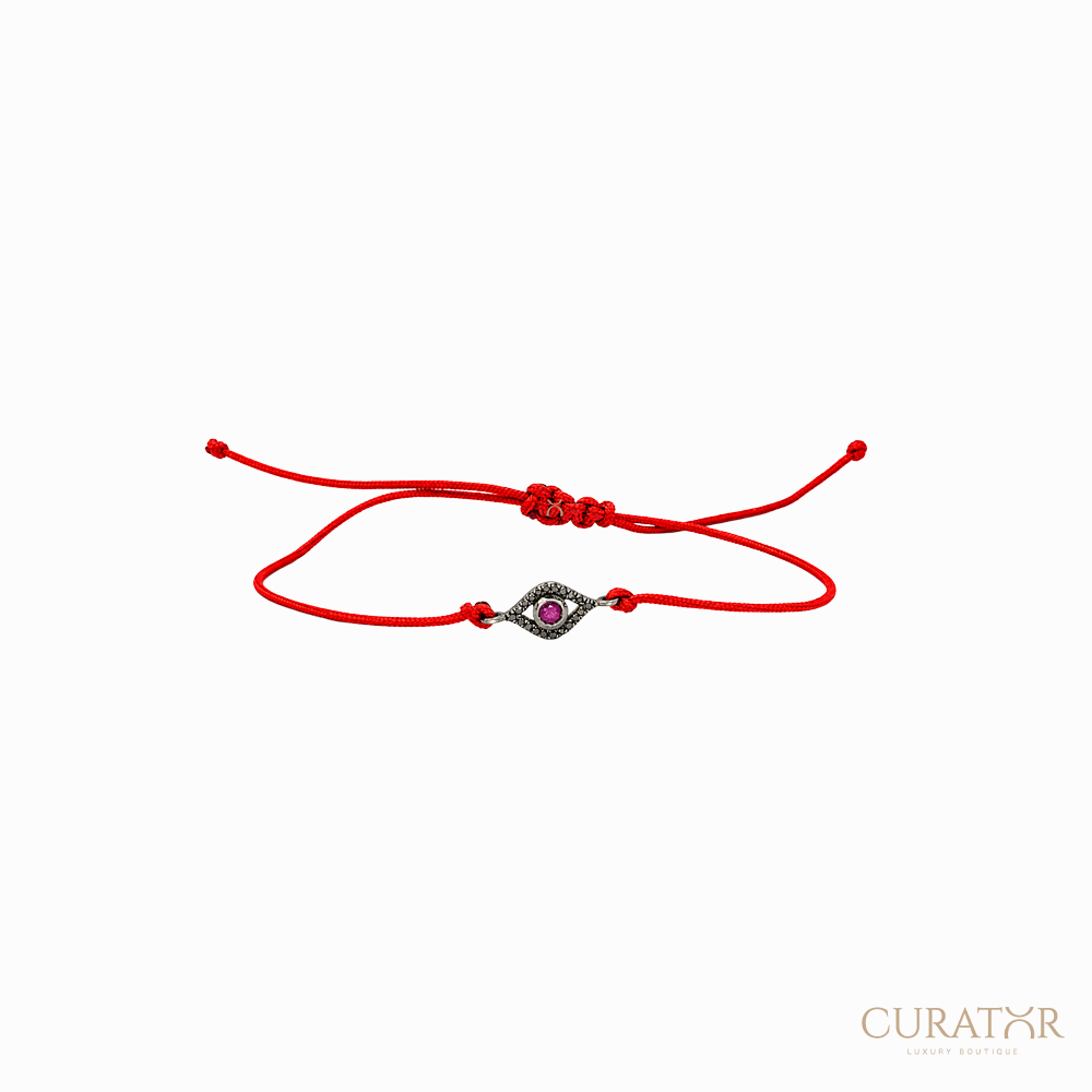 Anil Arjandas Jewels: Evil Eye Oxidized Sterling Silver Red Cord Bracelet