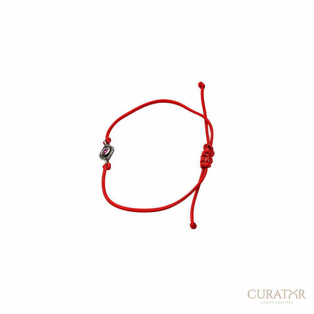 Anil Arjandas Jewels: Evil Eye Oxidized Sterling Silver Red Cord Bracelet