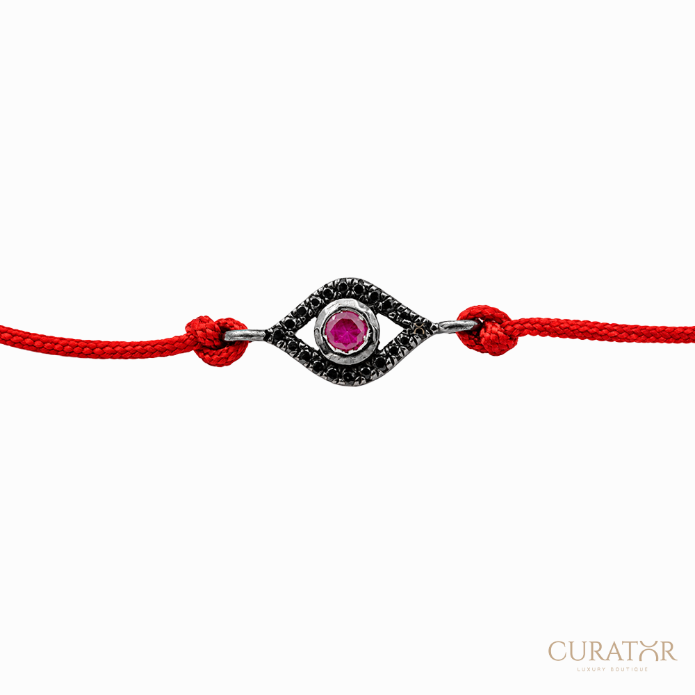Anil Arjandas Jewels: Evil Eye Oxidized Sterling Silver Red Cord Bracelet