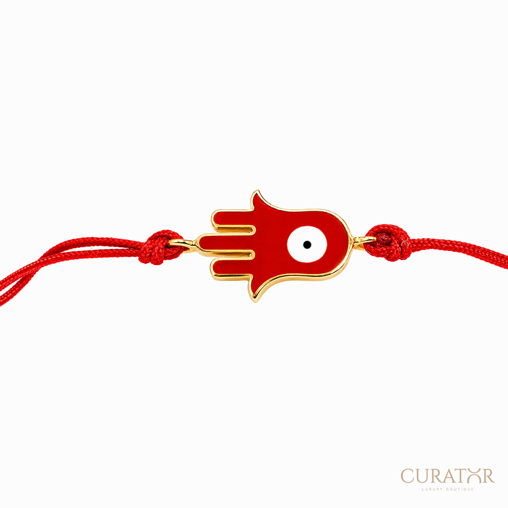 Anil Arjandas Jewels: Gold & Enamel Hamsa Red Cord Bracelet