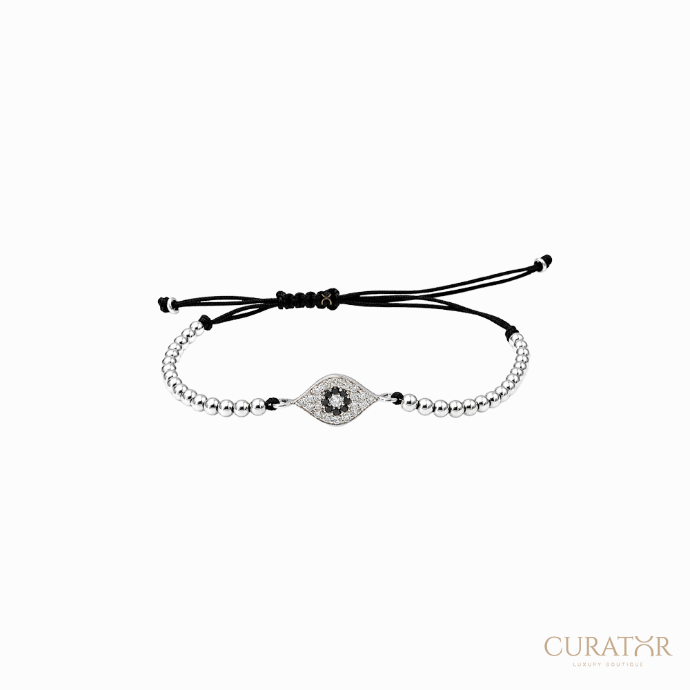 Anil Arjandas Jewels: 18K White Gold Evil Eye Macrame Cord Bracelet