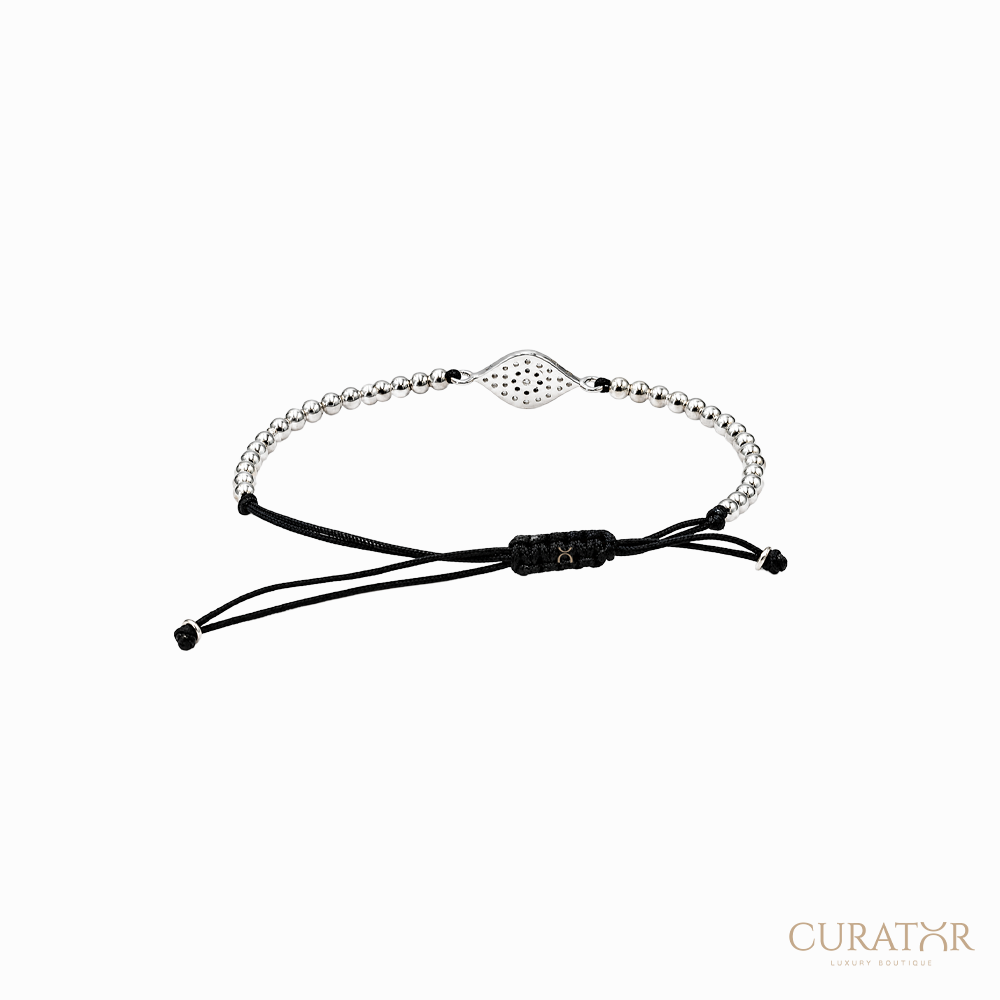 Anil Arjandas Jewels: 18K White Gold Evil Eye Macrame Cord Bracelet