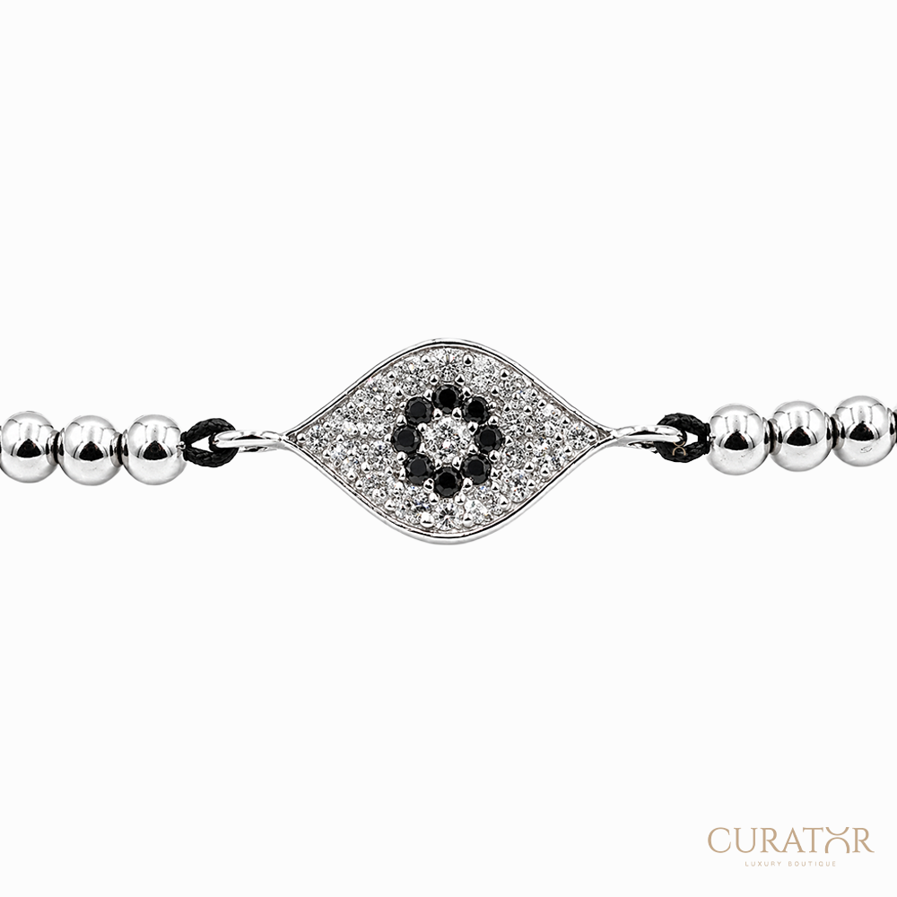 Anil Arjandas Jewels: 18K White Gold Evil Eye Macrame Cord Bracelet