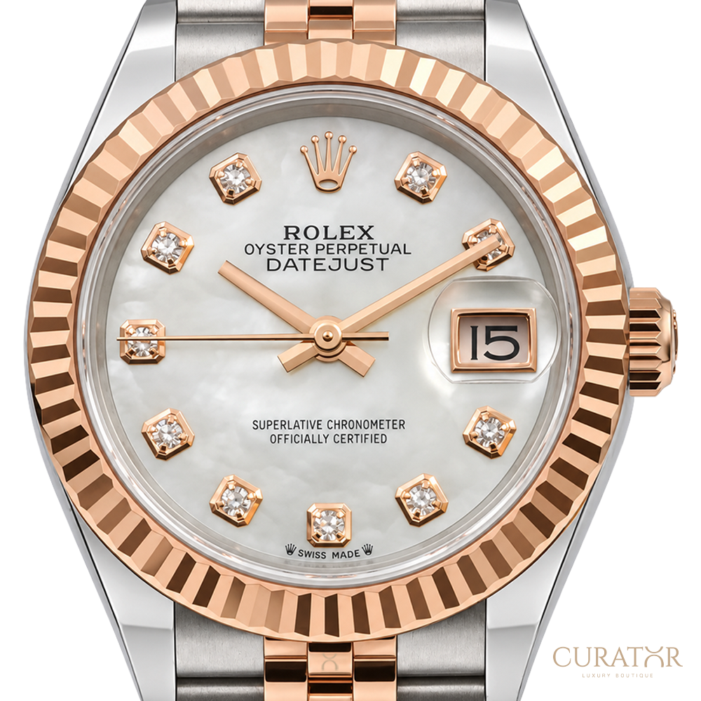 Rolex Lady-Datejust 28 Everose Rolesor White Mother-of-Pearl Diamond Dial