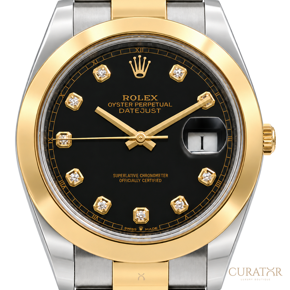Rolex Datejust 41 Yellow Rolesor Black Diamond Dial Oyster Watch