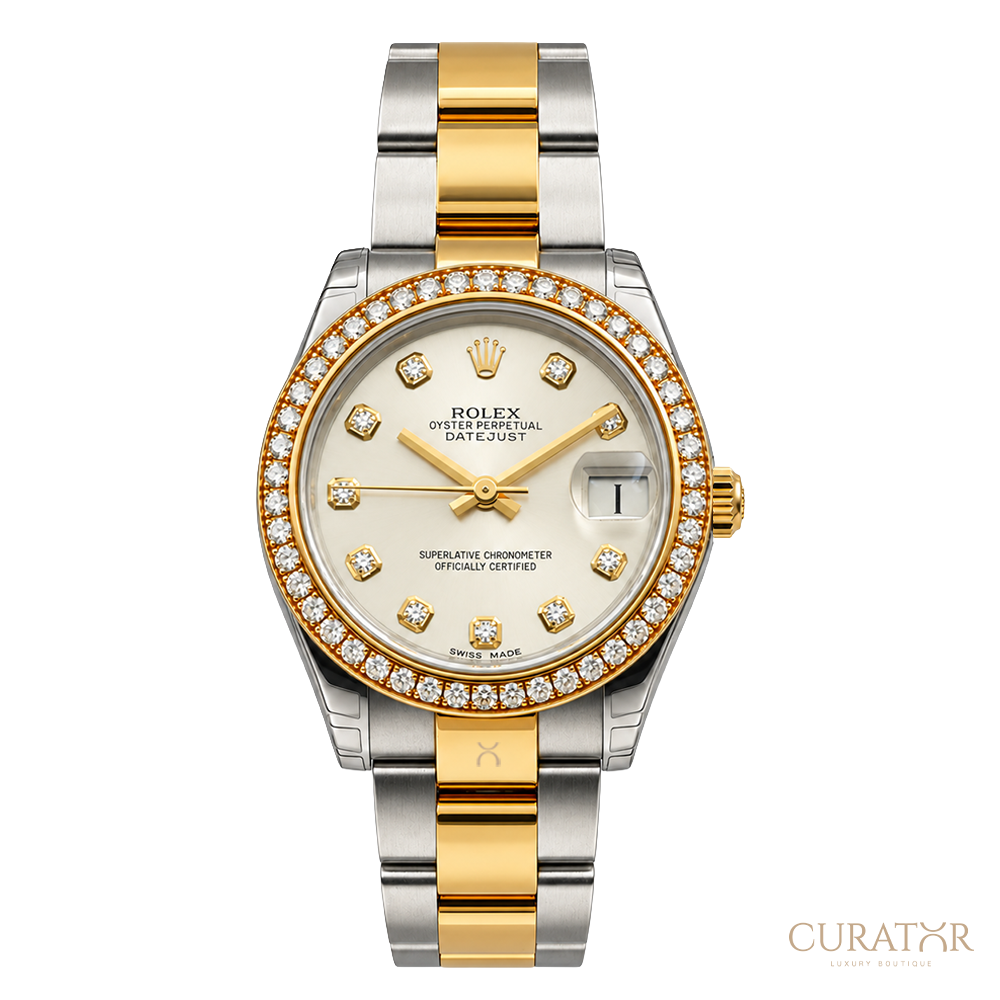 Rolex Datejust 31 Yellow Rolesor Silver Diamond Dial Diamond Bezel