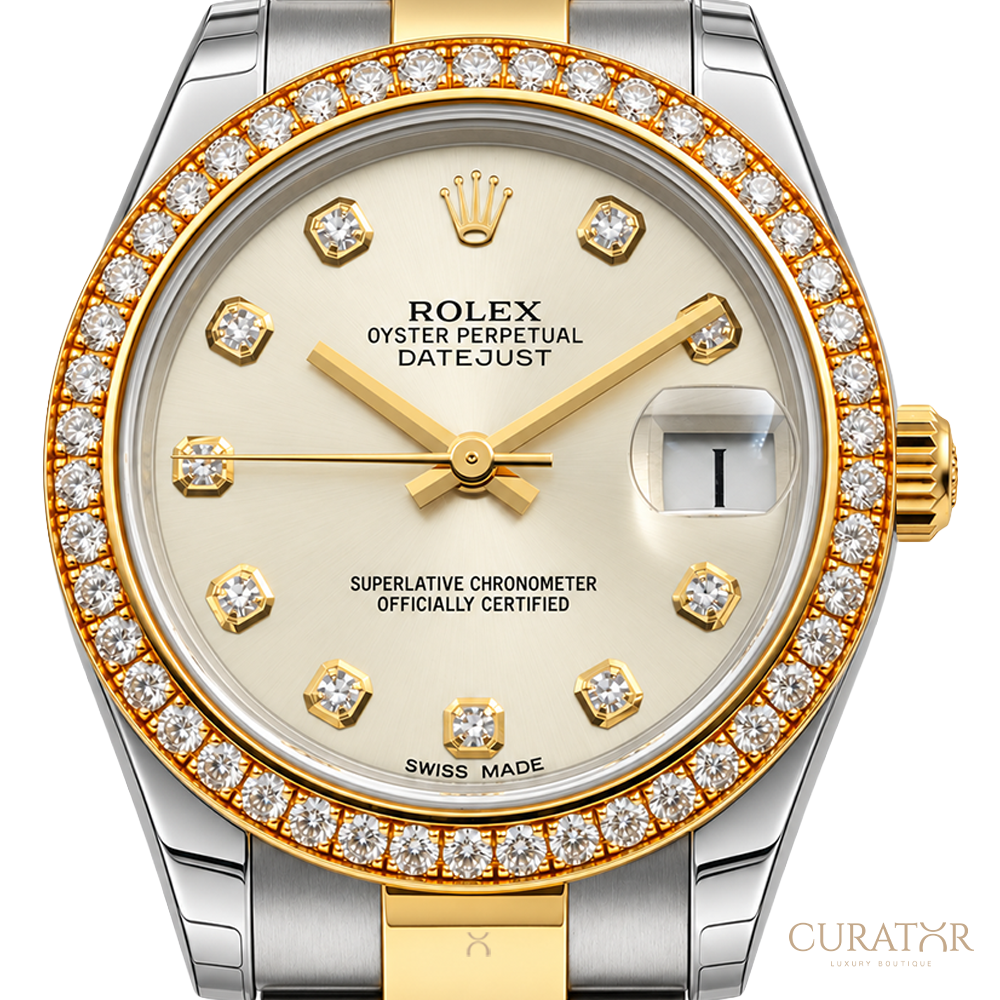 Rolex Datejust 31 Yellow Rolesor Silver Diamond Dial Diamond Bezel