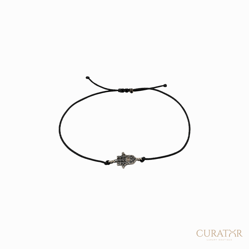 Anil Arjandas Jewels: Sterling Silver and Brown Diamond Hamsa Hand Macrame Cord Bracelet