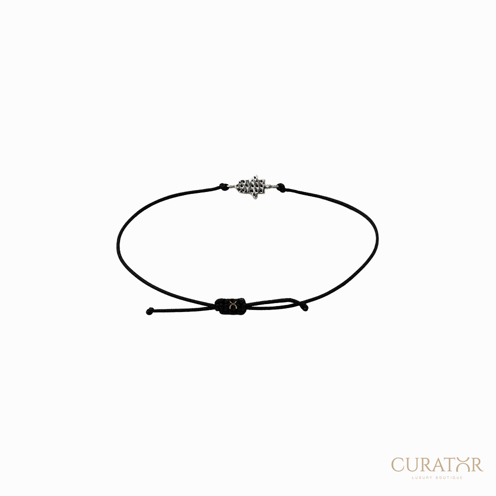 Anil Arjandas Jewels: Sterling Silver and Brown Diamond Hamsa Hand Macrame Cord Bracelet