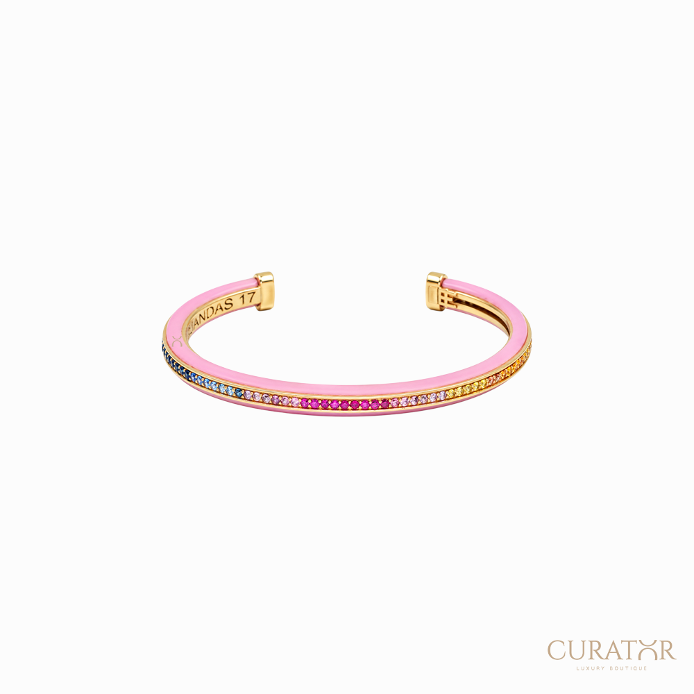 Anil Arjandas Jewels: 18K Yellow Gold Pink Rubber Protecting Rivière Rainbow Cuff