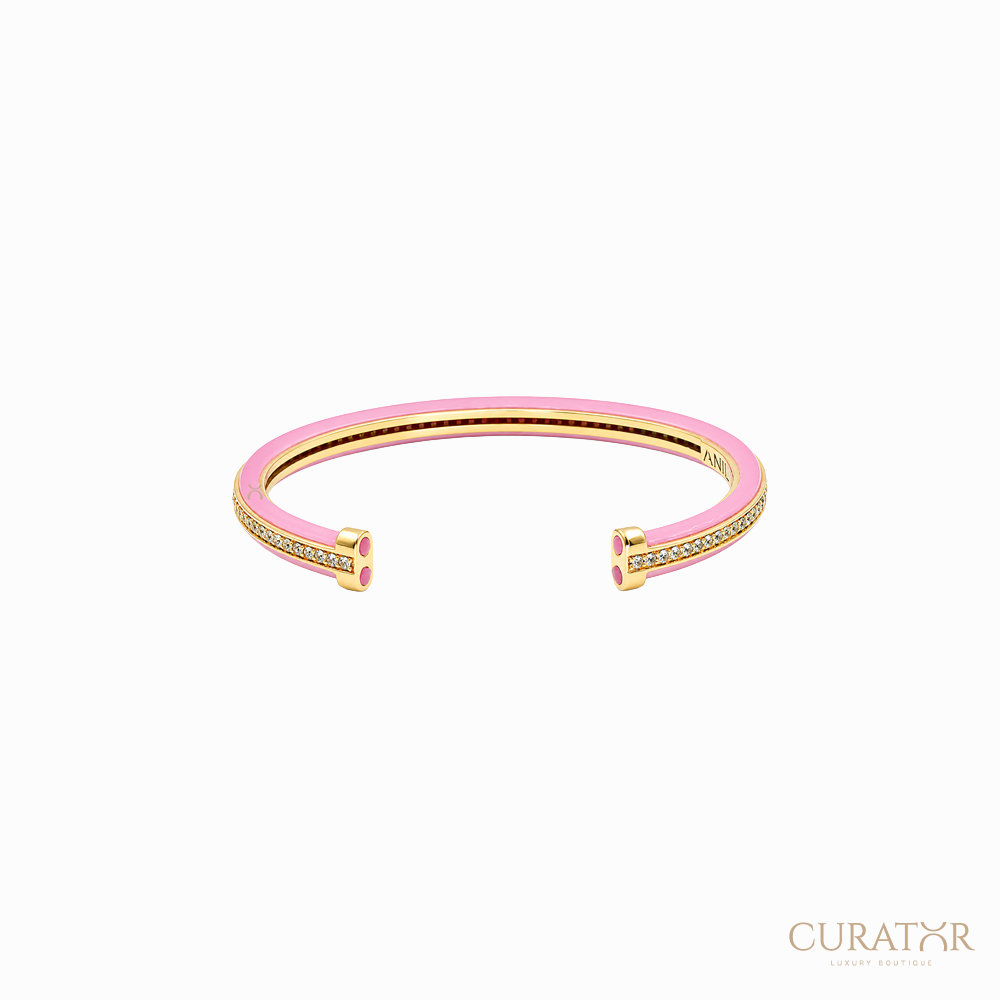 Anil Arjandas Jewels: 18K Yellow Gold Pink Rubber Protecting Rivière Rainbow Cuff