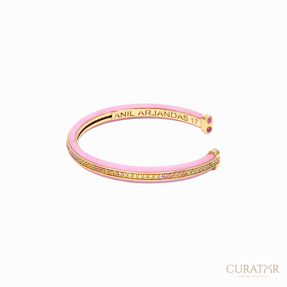 Anil Arjandas Jewels: 18K Yellow Gold Pink Rubber Protecting Rivière Rainbow Cuff
