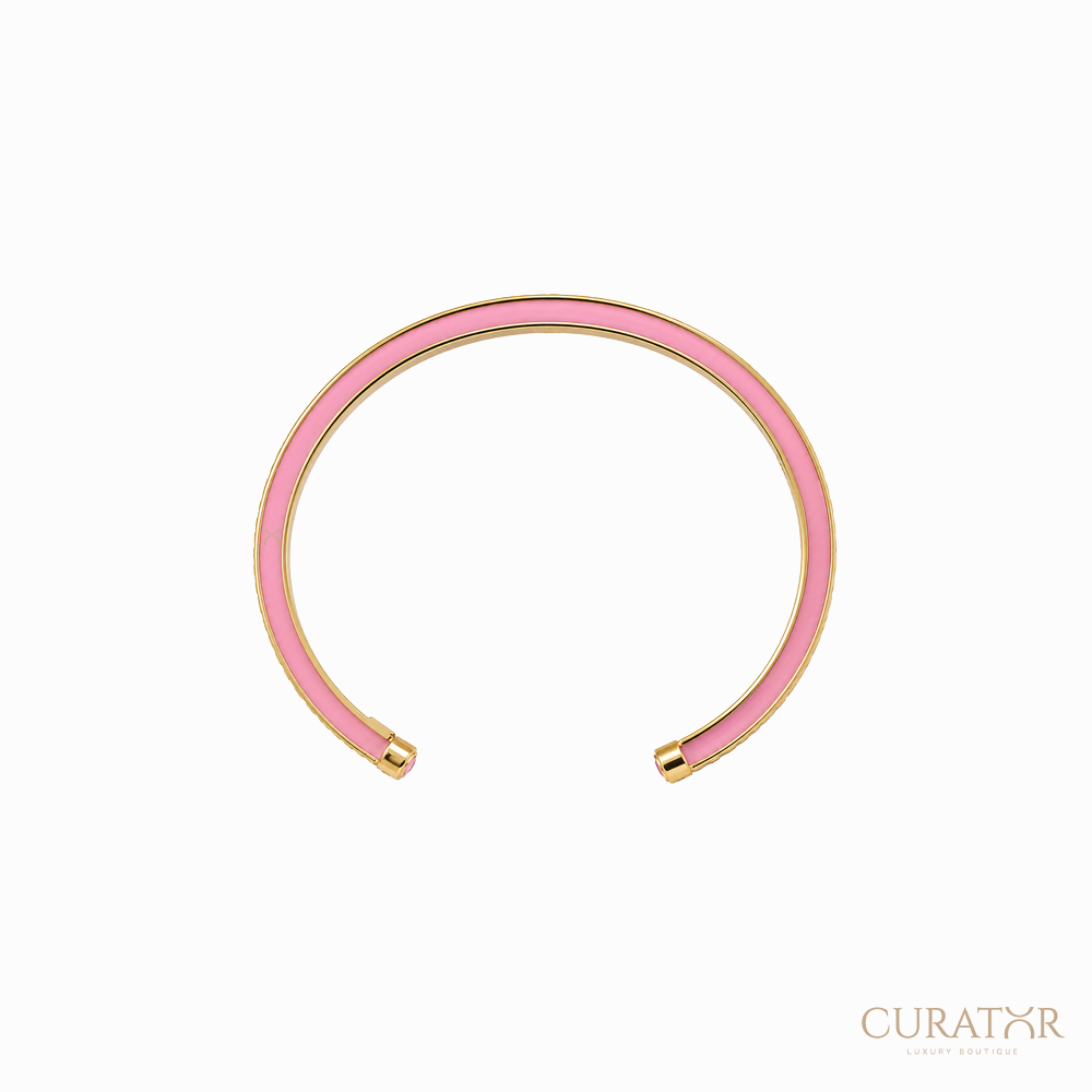 Anil Arjandas Jewels: 18K Yellow Gold Pink Rubber Protecting Rivière Rainbow Cuff