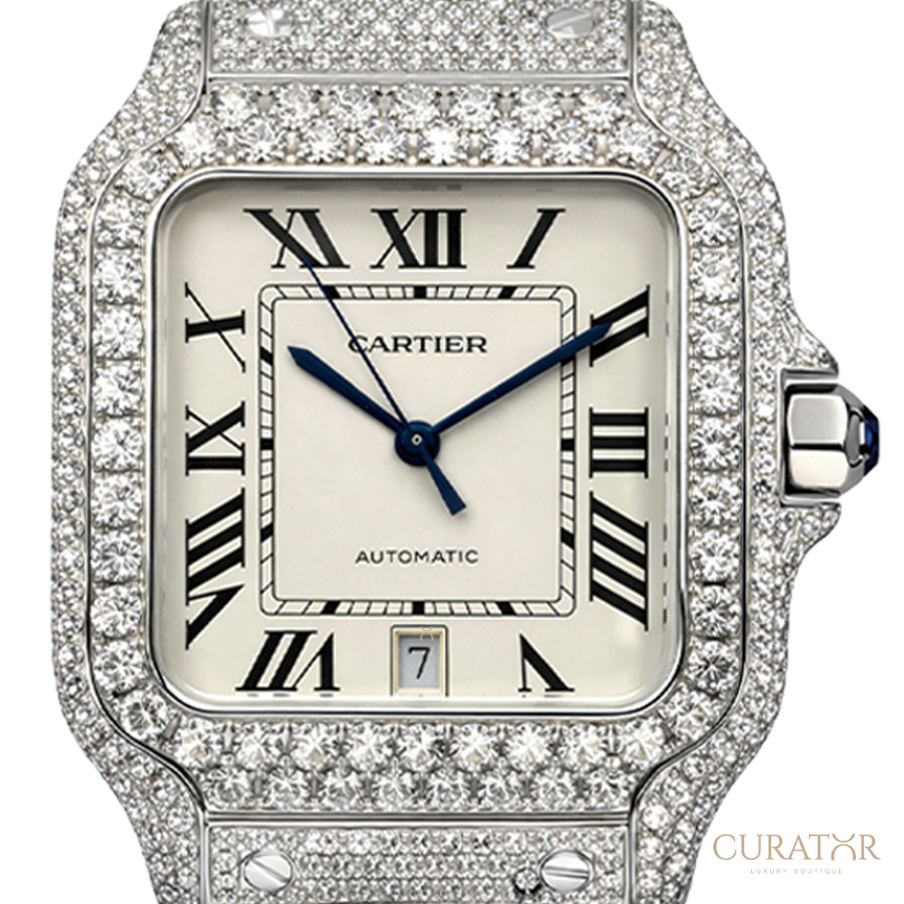 Cartier Santos Large Diamond Set Steel Automatic Watch