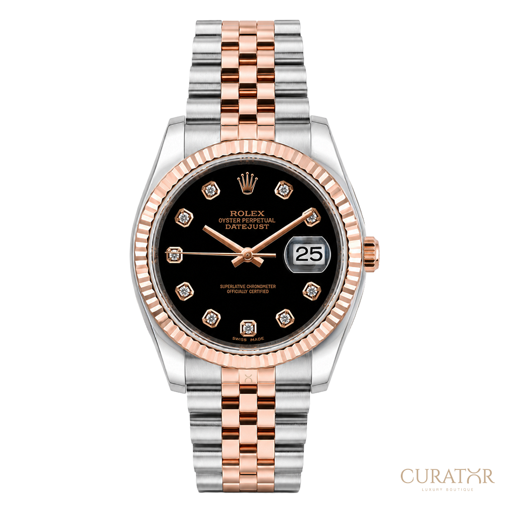 Rolex Datejust 36 Black Diamond Dial Everose Rolesor Jubilee