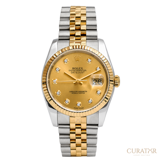 Rolex Datejust 36 Yellow Rolesor Champagne Diamond Dial