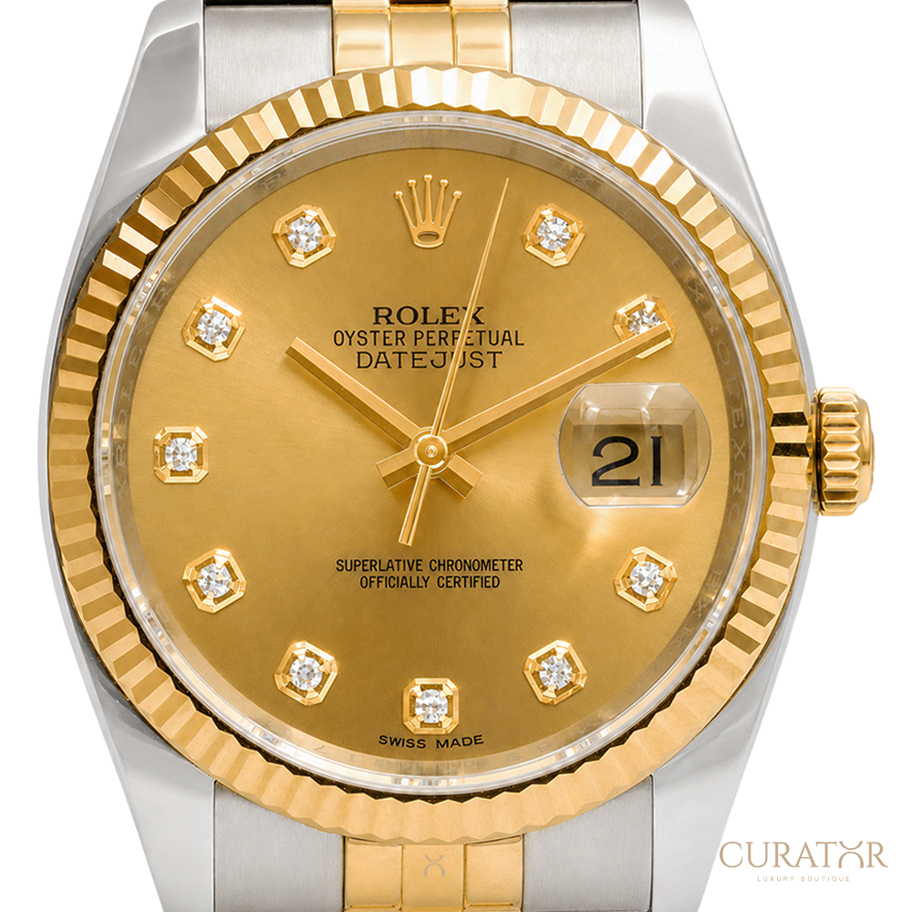 Rolex Datejust 36 Yellow Rolesor Champagne Diamond Dial