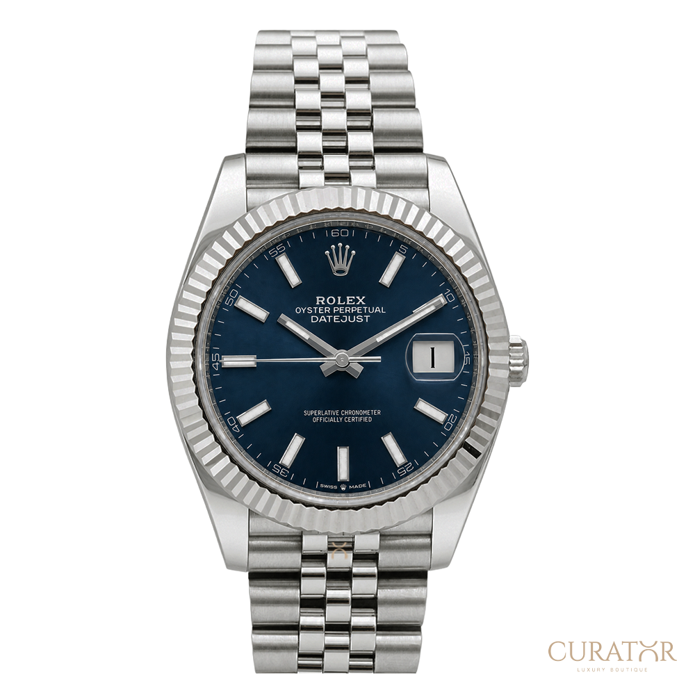 Rolex Datejust 41 White Rolesor Bright Blue Dial Jubilee