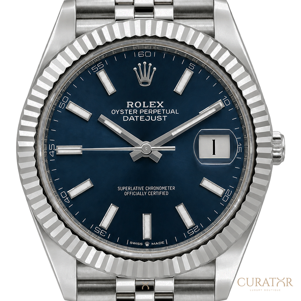Rolex Datejust 41 White Rolesor Bright Blue Dial Jubilee